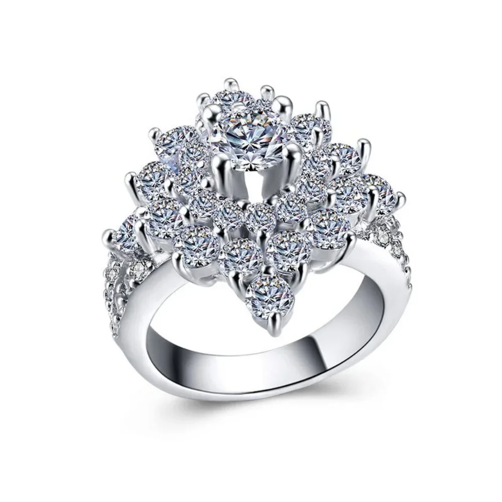 Generous Vintage Zircon Silver Luxury Flower Rings for Women, INDN8094